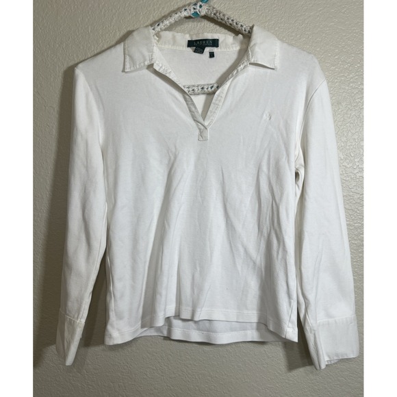 Women Lauren by Ralph Lauren Sport White Polo Shirt. 3/4 Sleeve Size L - Picture 2 of 8